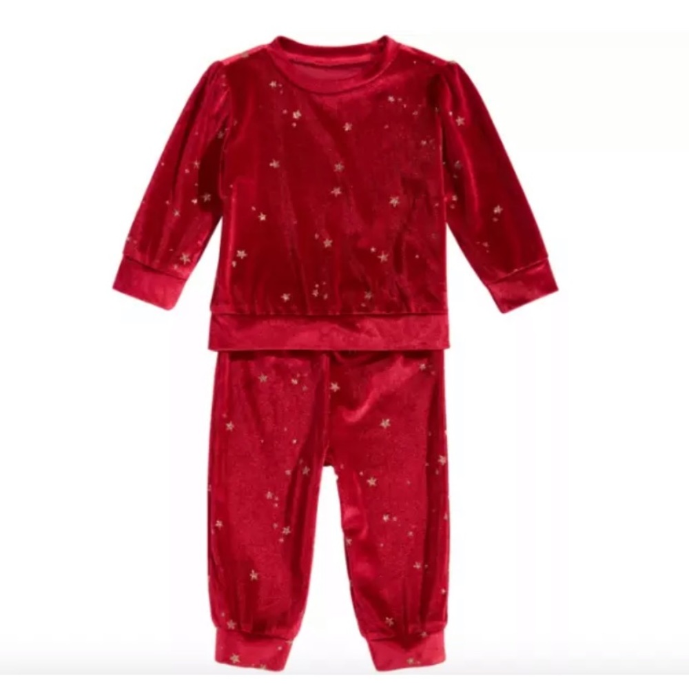 Baby Girl NEW 0-3 MO Red Star Velour Sweater Suit